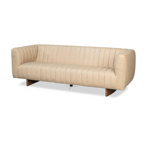 Modern Channel Tufted White Leather Sofa
