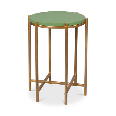 Modern Green Leather Top Accent Table