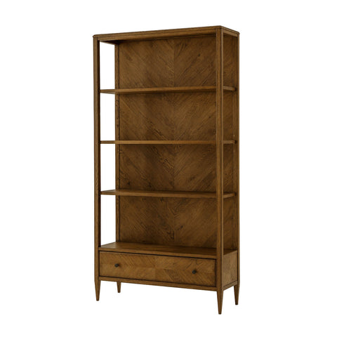 Modern Herringbone Oak Bookcase - Dark