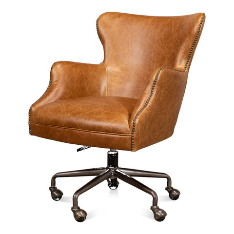 Modern Tan Saddle Leather Desk Chair