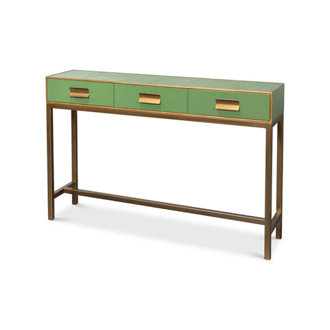 Modern Watercress Green Leather Wrapped Console