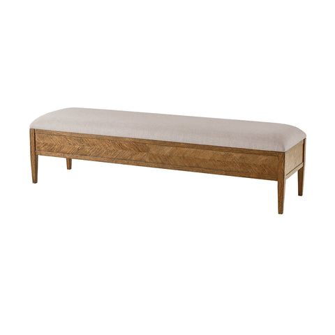 Oak Parquetry Upholstered Bench - Light Oak