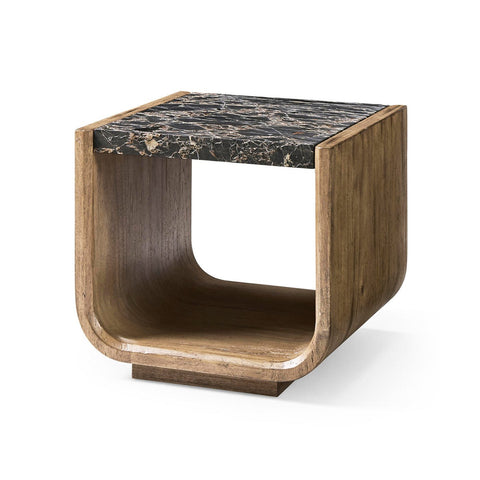 Organic Modern Wood and Stone Side Table
