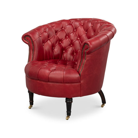 Red Leather Barrel Back Chair