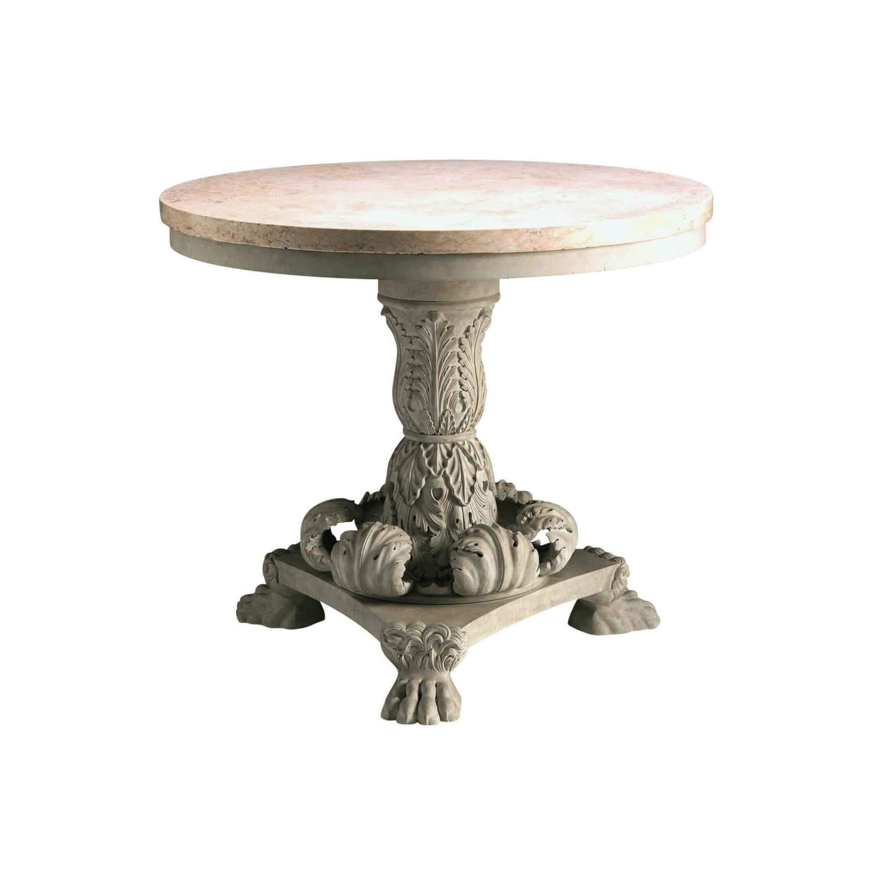 Marble top center table with carved Roman design.