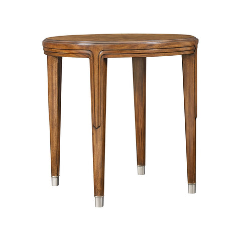 Round Walnut Art Deco Side Table