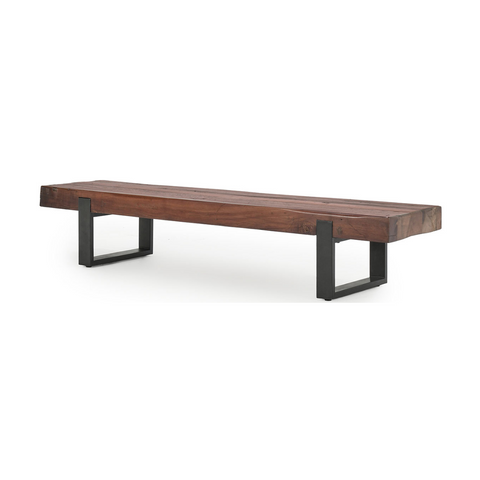 Rustic Reclaimed Wood Bench with Iron Base, 74 in