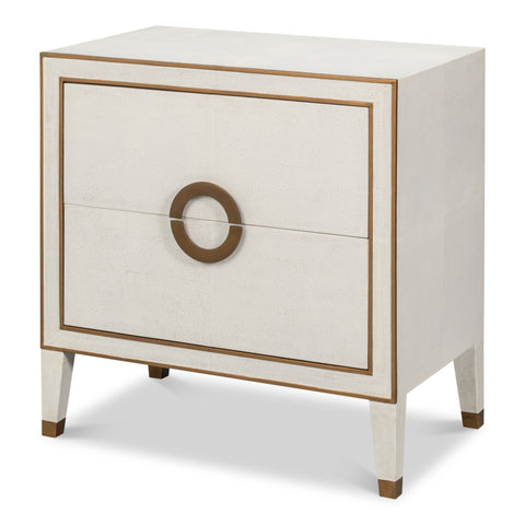 Art Deco Shagreen Nightstand in White with Brass Ring Pull