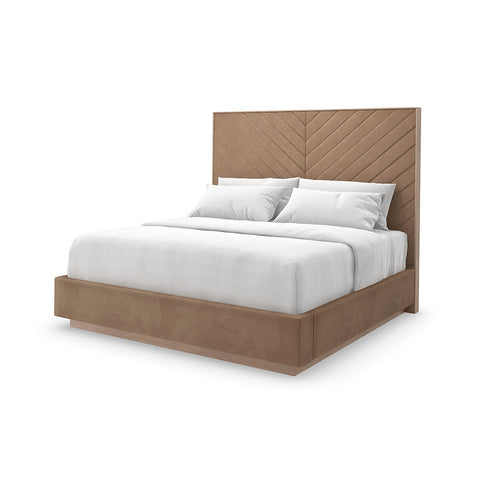 Taupe Chevron Tufted Upholstered King Bed