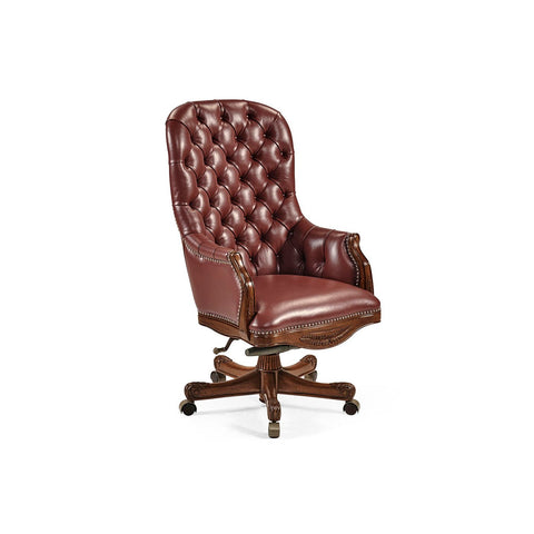 Tufted Red Leather Swivel Office Chair