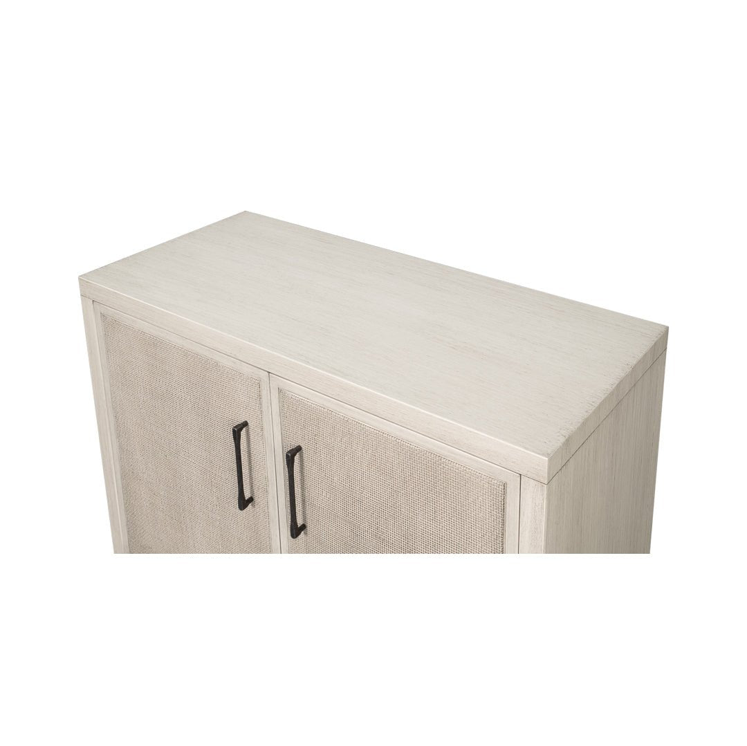 White side cabinet, top view, smooth surface.