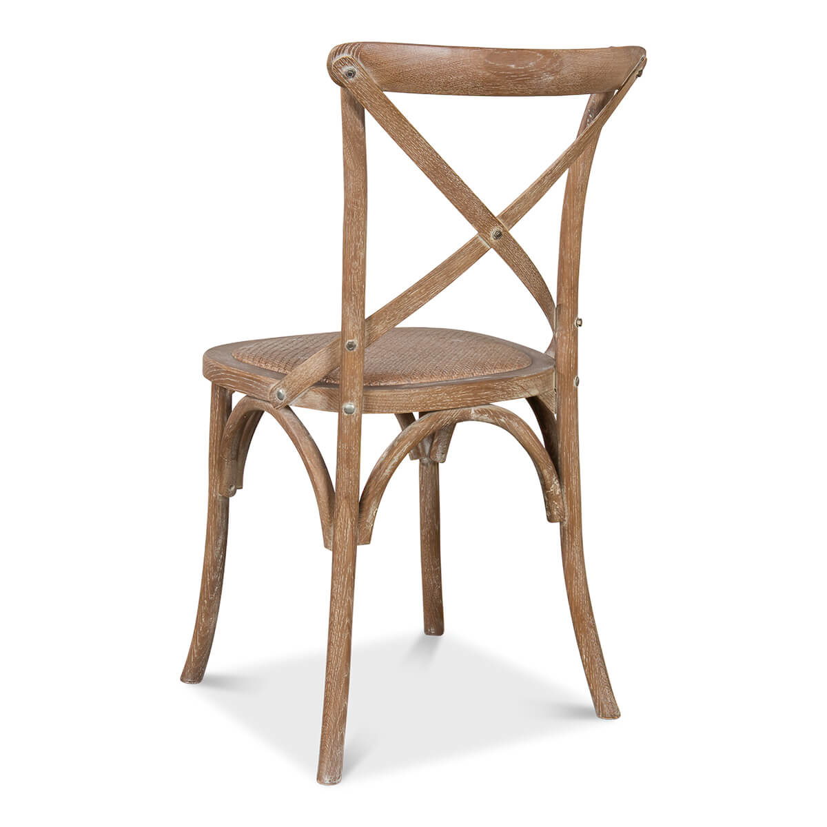 Wood dining chair, angled rear view, elegant cross-back.