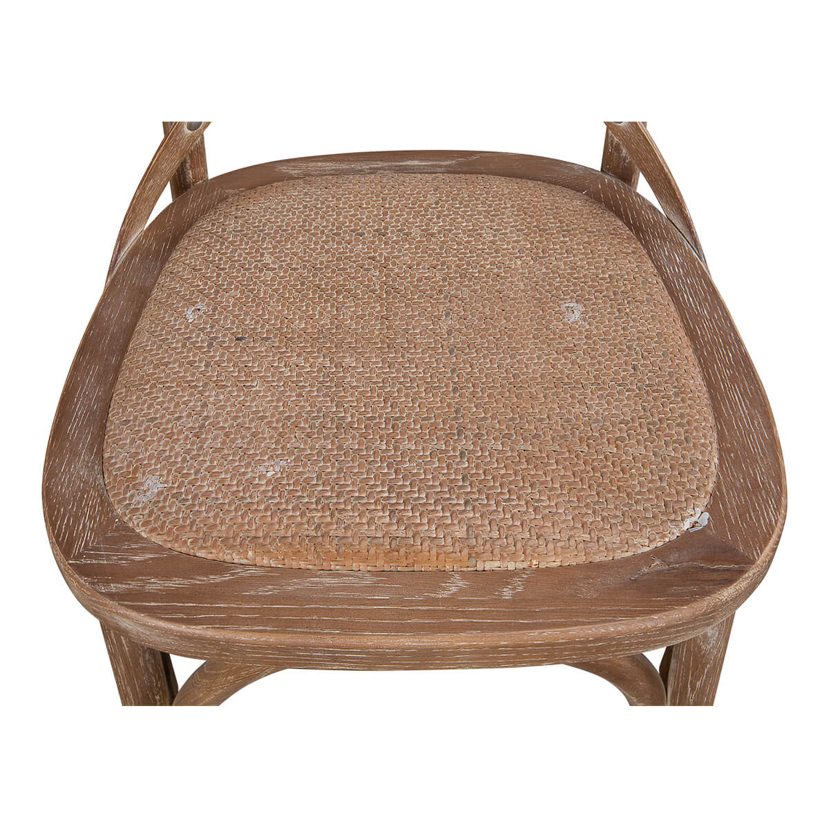 Top view wood dining chair, woven seat design.