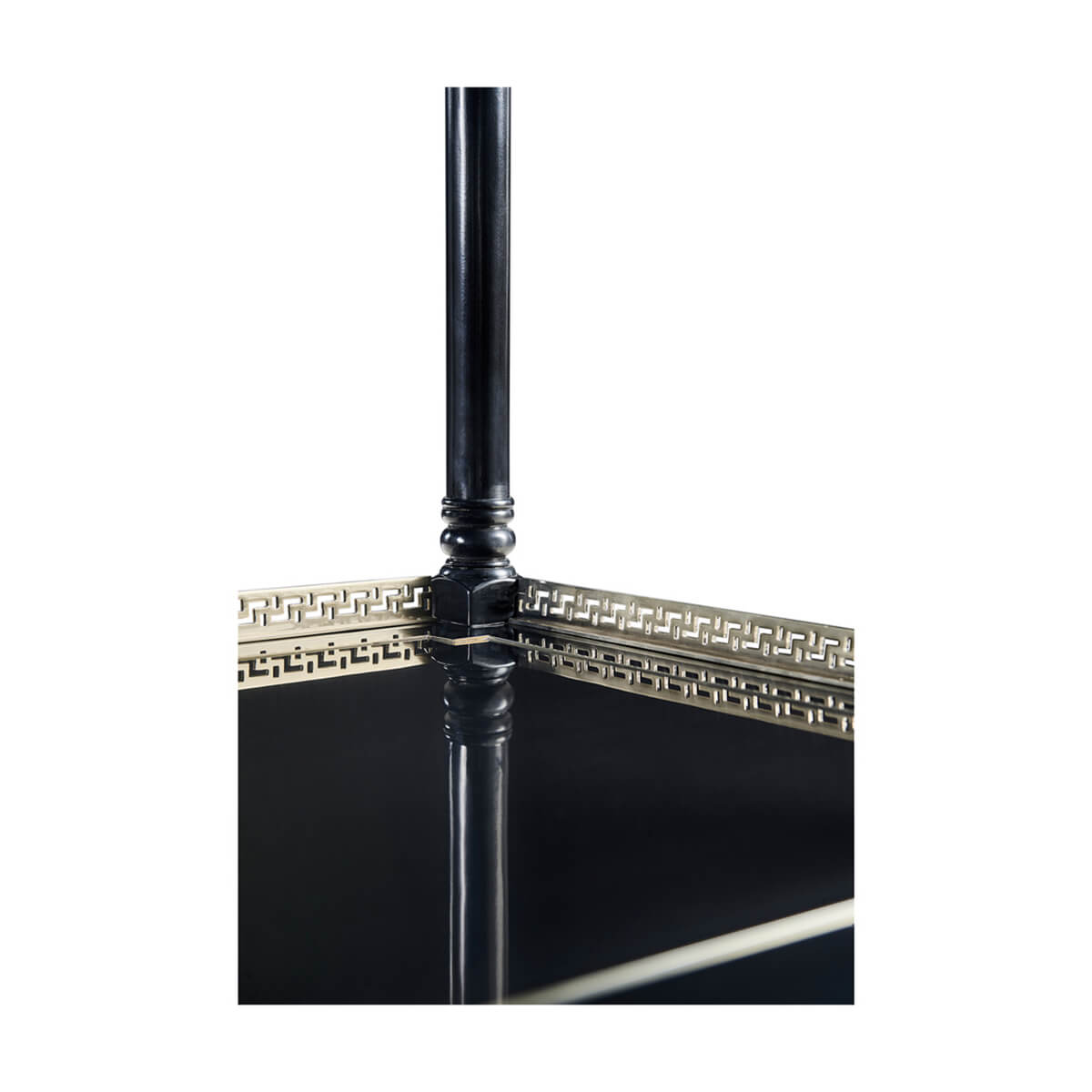 Wide painted etagere, detailed corner and trim design.
