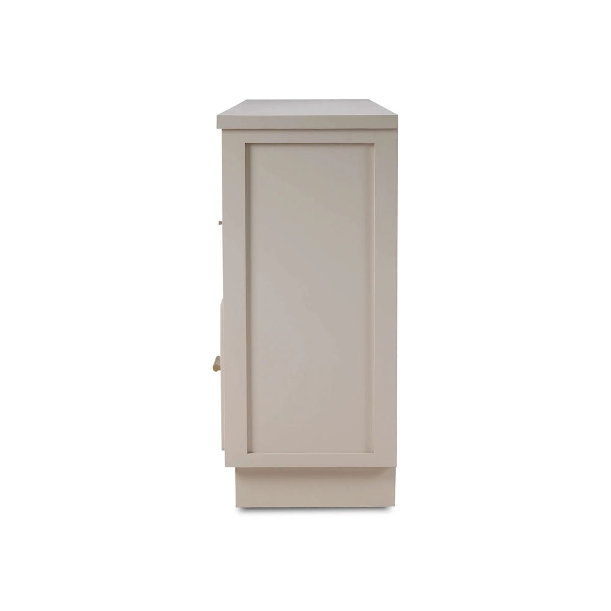 Wooden storage cubby side panel view.