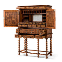 Walnut Secretary Cabinet with Oyster Veneer and Barley Twist Legs