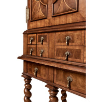 Walnut Secretary Cabinet with Oyster Veneer and Barley Twist Legs