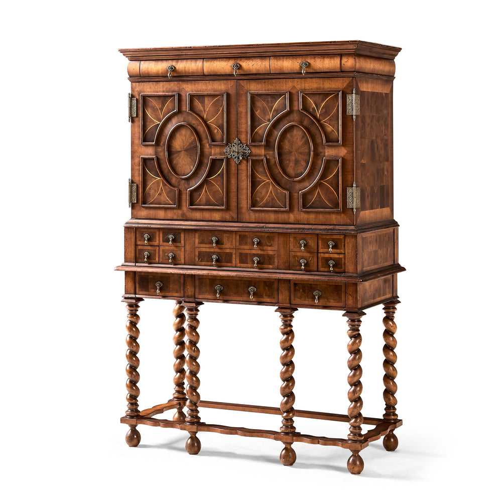 Walnut Secretary Cabinet with Oyster Veneer and Barley Twist Legs
