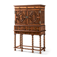 Walnut Secretary Cabinet with Oyster Veneer and Barley Twist Legs