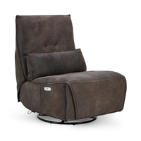 Swivel Leather Power Recliner in Rustic Brown
