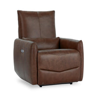 Curved Arm Leather Power Recliner in Antique Brown