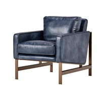 Bronze Frame Leather Accent Chair in Ocean Blue