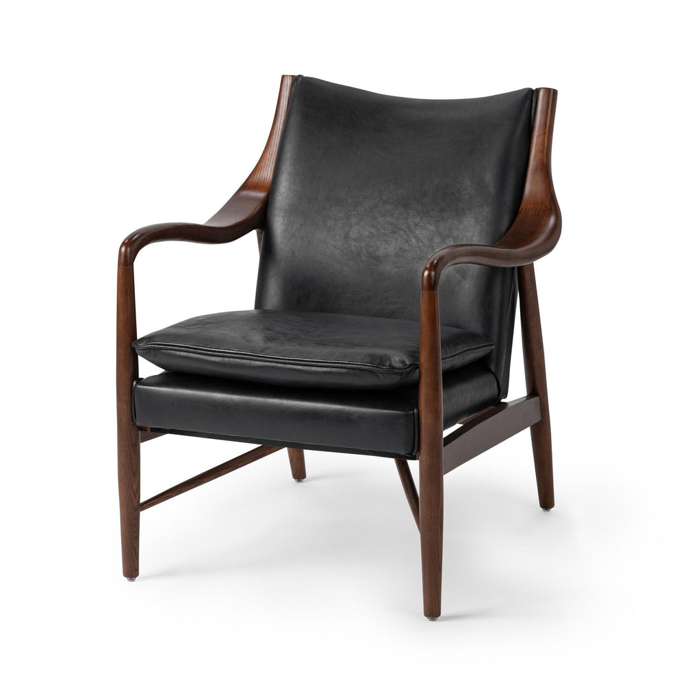 Sculpted Ash Leather Accent Chair in Jet Black