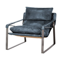 Iron Sling Leather Accent Chair in Ocean Blue