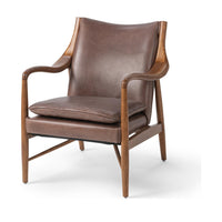 Sculpted Ash Leather Accent Chair in Barrel Brown