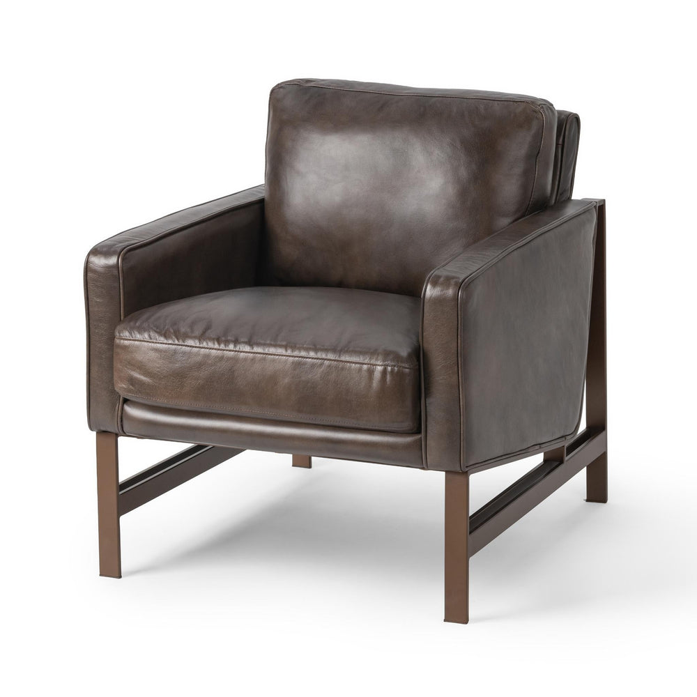 Iron Frame Leather Accent Chair in Truffle Brown