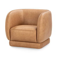 Curved Barrel Leather Swivel Chair in Tan