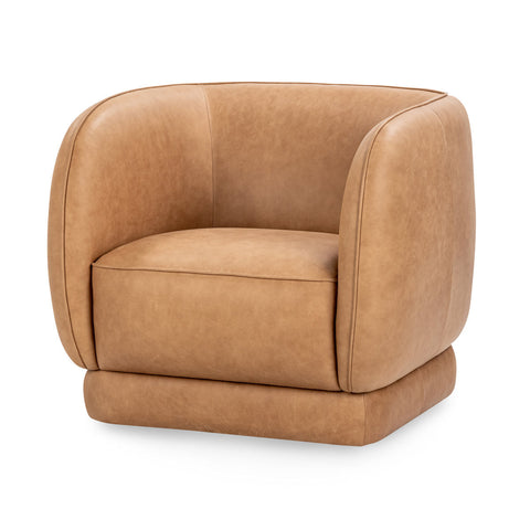 Leather Swivel Chair with Barrel Back in Tan