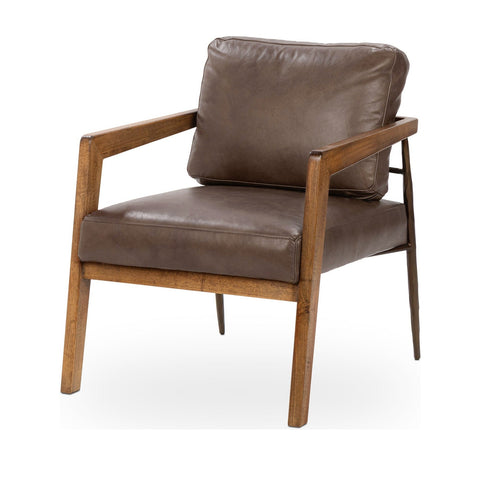 Leather Accent Chair with Ash Frame in Truffle Brown