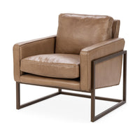 Iron Frame Leather Accent Chair in Tan