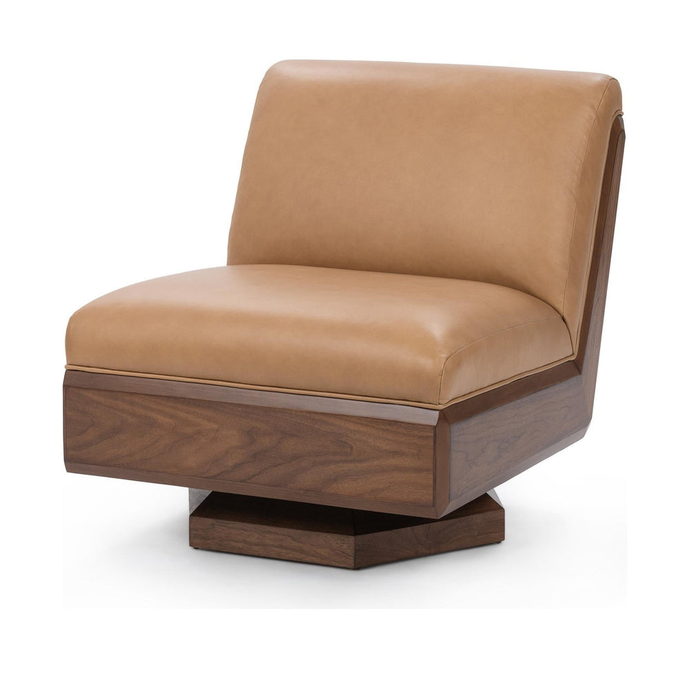 Walnut Leather Swivel Chair in Tan