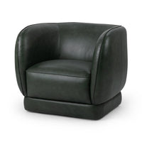 Barrel Back Leather Swivel Chair in Hunter Green