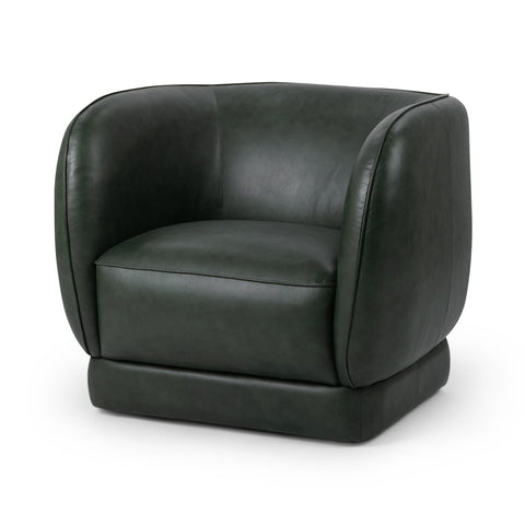 Leather Swivel Chair with Barrel Back in Hunter Green