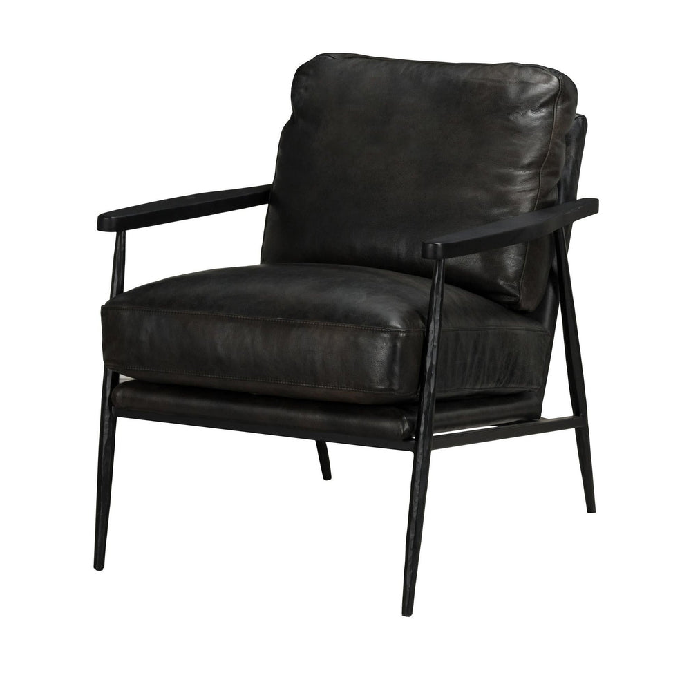 Hammered Iron Leather Accent Chair in Jet Black