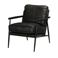 Hammered Iron Leather Accent Chair in Jet Black