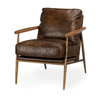 Hammered Iron Leather Accent Chair in Truffle Brown