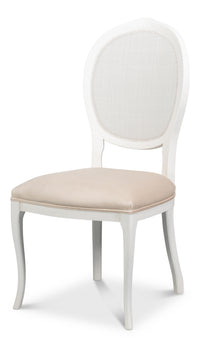 Cane Back Dining Chairs in White with Taupe Velvet, Sets of 2