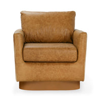 Front view of the Sedona Brown leather swivel chair with square arms and a low base