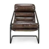 Front view of the Truffle Brown leather accent chair with horizontal back channels