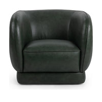 Front view of the Hunter Green leather swivel chair with curved arms and a piped seat