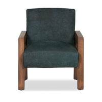 Front view of the Pinefield leather accent chair with broad oak arms