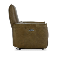 Curved Arm Leather Power Recliner in Olive Green, alternate view