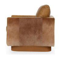 Side view of the Sedona Brown swivel chair showing its hair-on-hide exterior