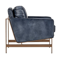 Bronze Frame Leather Accent Chair in Ocean Blue, alternate view