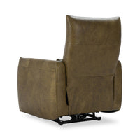 Curved Arm Leather Power Recliner in Olive Green, alternate view