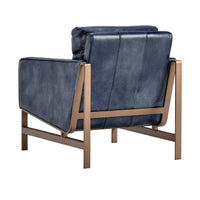 Bronze Frame Leather Accent Chair in Ocean Blue, alternate view